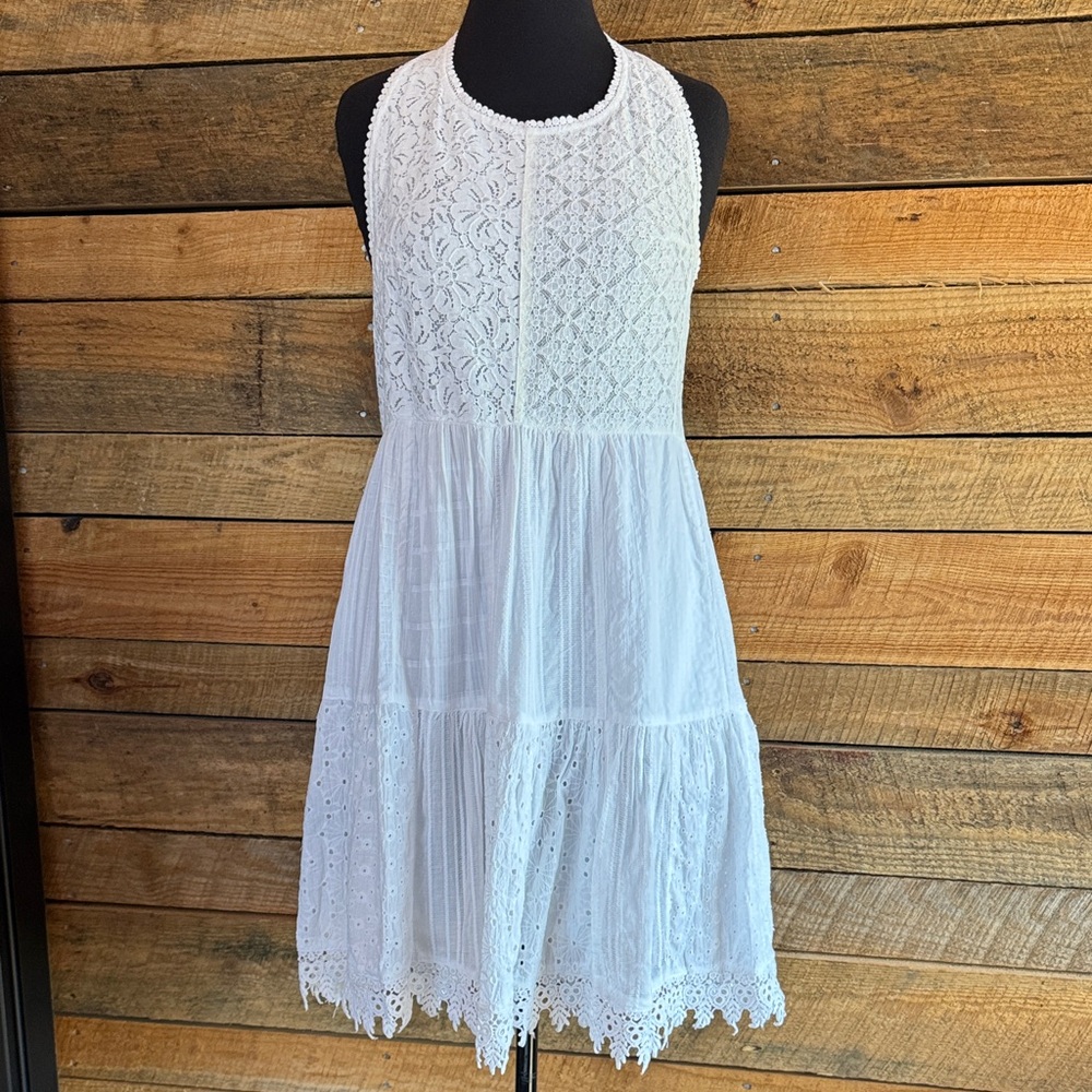 Young Threads Boho Vintage Eyelet Patterned White Spring Dress Size L NWT